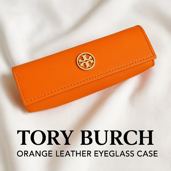 Tory Burch Accessories - Tory Burch Orange Leather Eyeglass Case – Logo Snap Closure